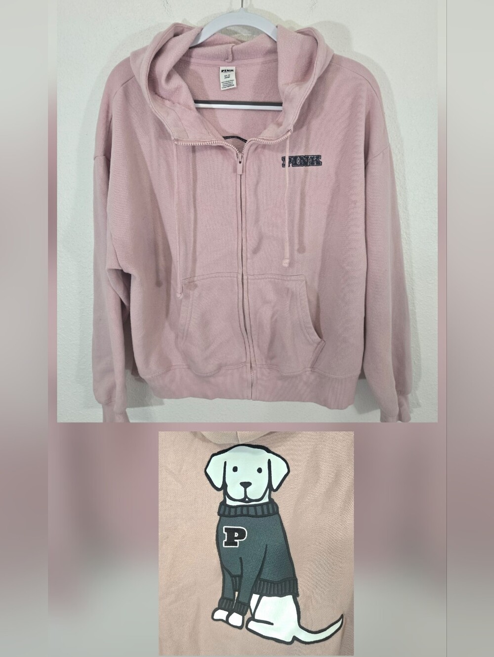 Victoria's Secret PINK Limited Edition Campus Chalk Rose Dog Zip Sweatshirt, S